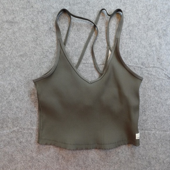 Vuori Tops - Vuori Top Womens Large Green Rib Crop Tank Strappy VNeck Active Tank VW189